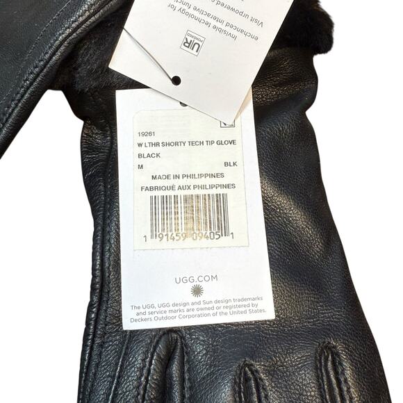 UGG Leather Shorty Tech Tip Fur Cuff Glove Black NWT Medium - Picture 4 of 8